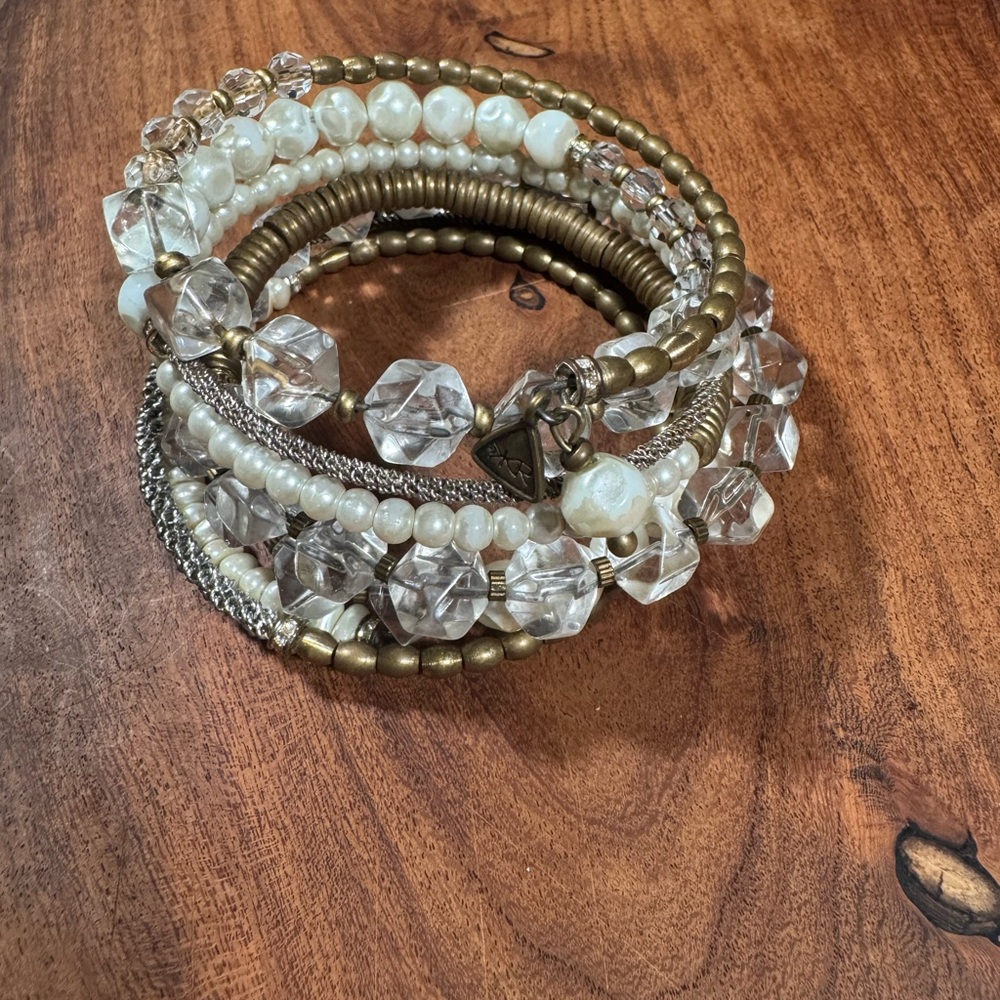 Silpada Gold and Clear Beaded WIRE WRAP Bracelet